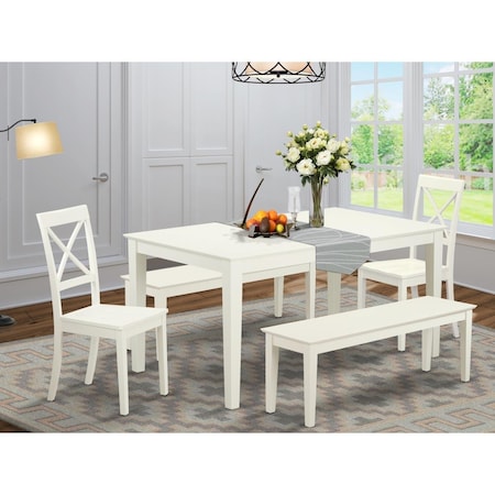 East West Furniture 5 Piece Capri Dining Table Set - Linen White CABO5C-LWH-W